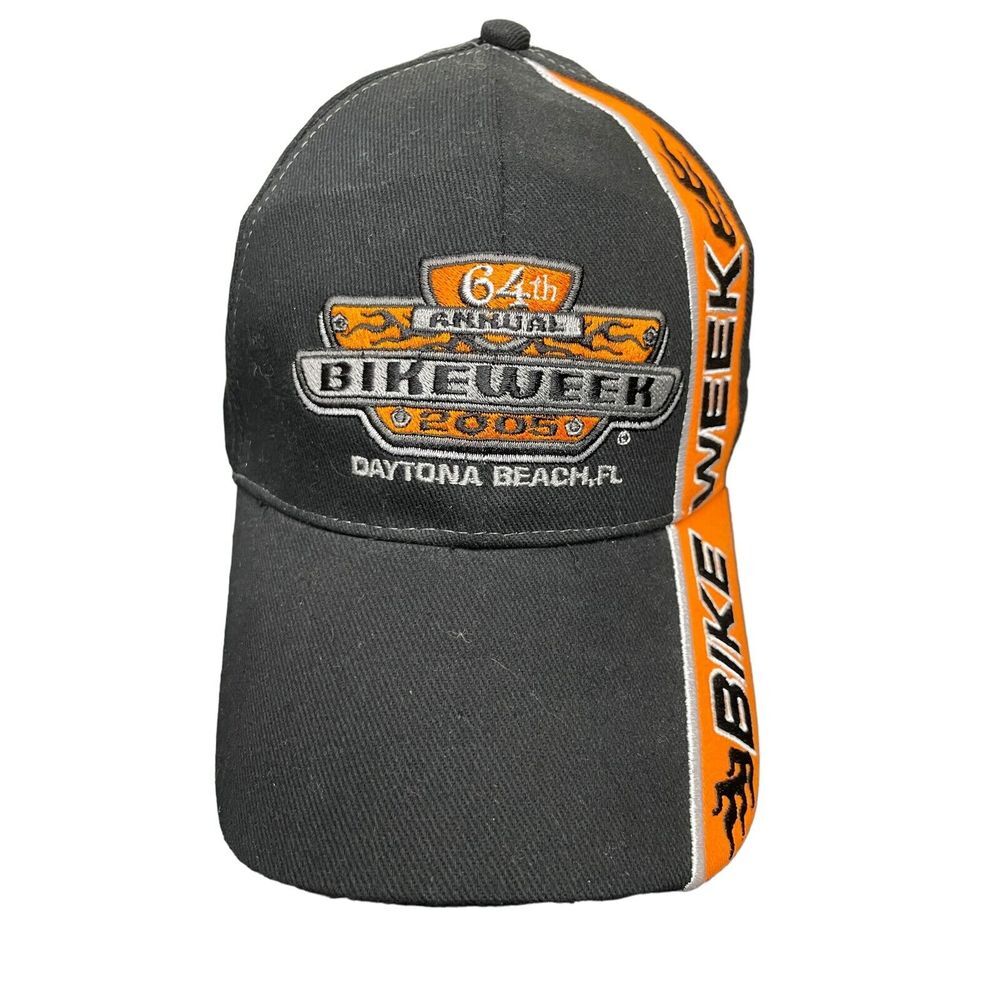 Vintage Y2K 2005 Daytona 64th‎ Annual Bike Week Trucker Hat Black Orange